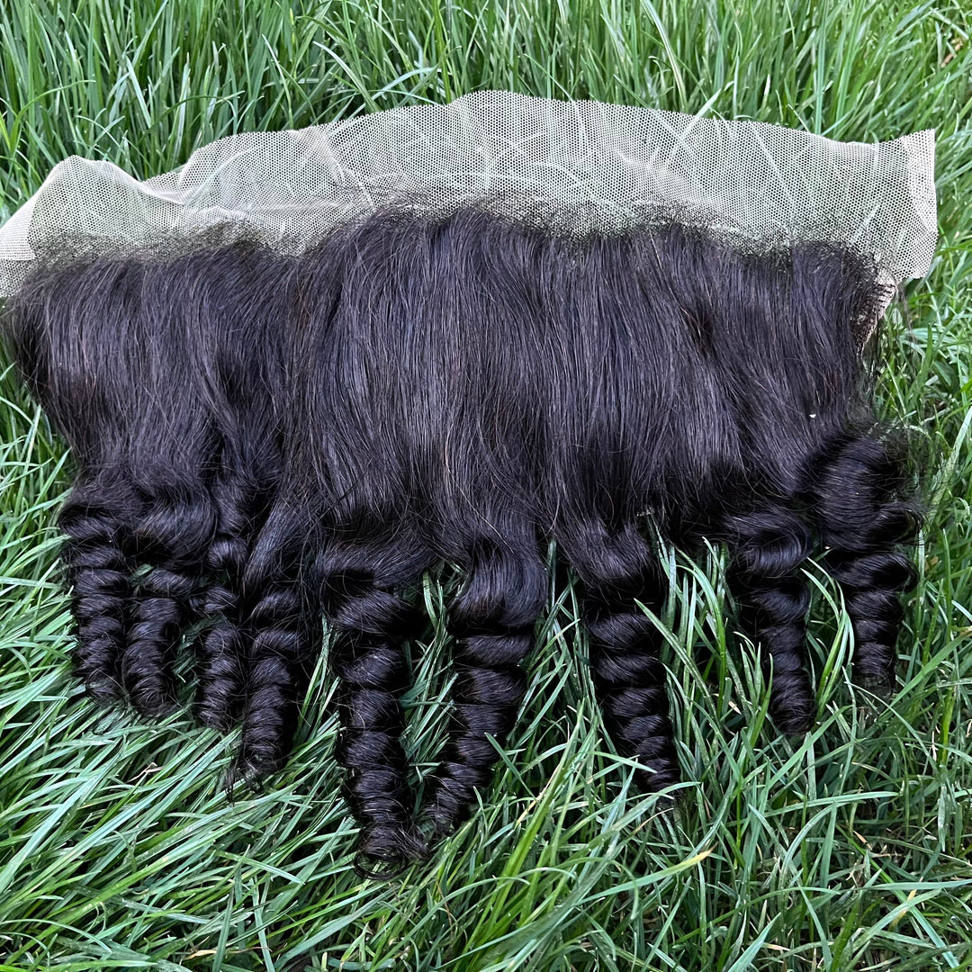 Lumiere Hair Finger Roll 3 Bundles with 13x4 HD Lace Frontal 3+1 PCS Virgin Hair Extensions