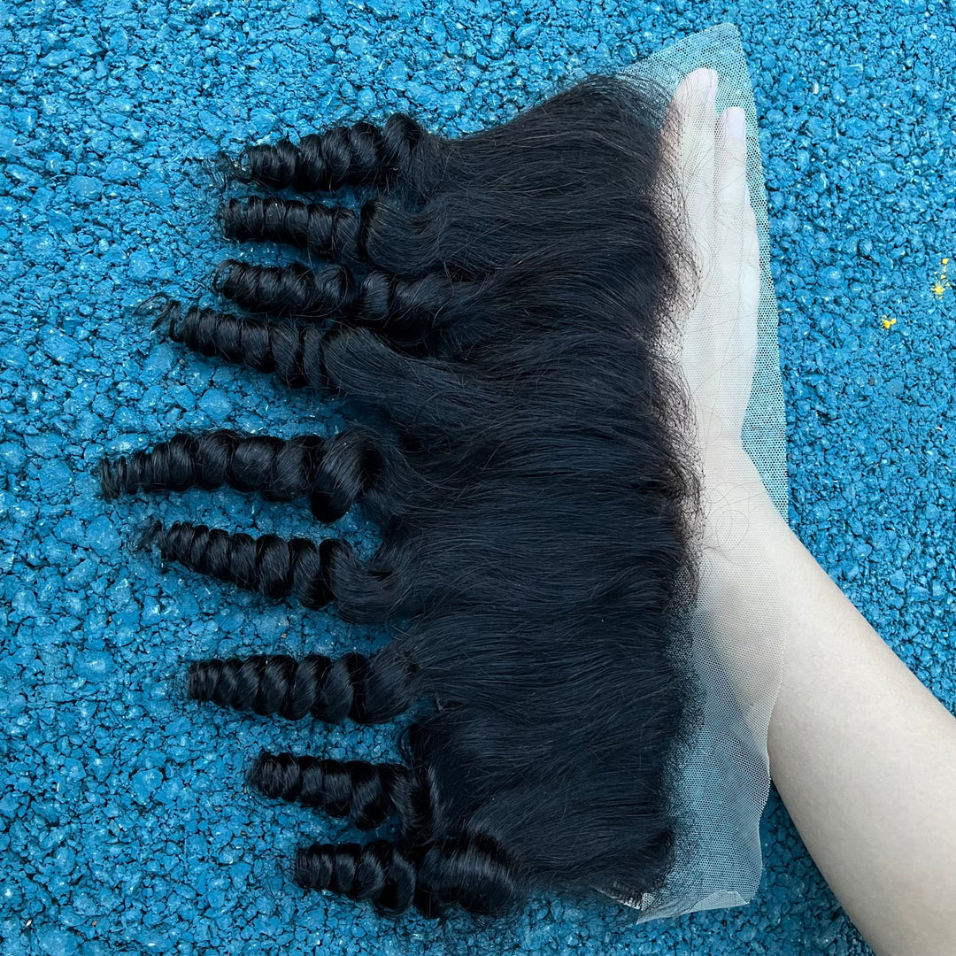 Lumiere Hair 10A  Finger Roll 4 Bundles With 13x4 HD Lace Frontal Brazilian Virgin Hair 4+1 PCS Human Hair Extensions