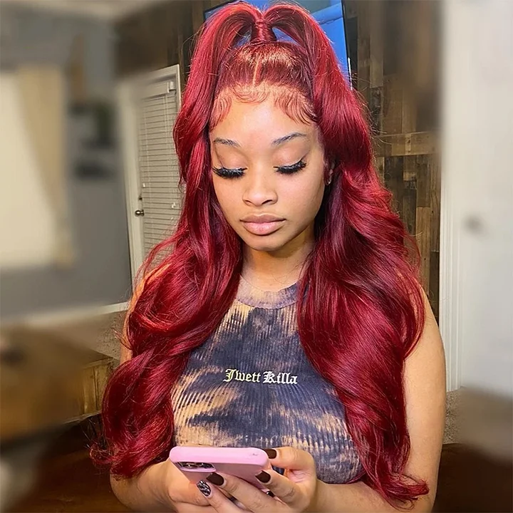 #Burg Body Wave 4x4/5x5/13x4 Lace Closure/Frontal 150%/180% Density Wigs For Women