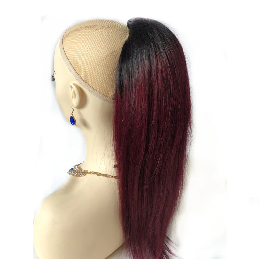1B/99J Straight Drawstring Ponytail Brazilian Human Hair Extensions Non-Remy