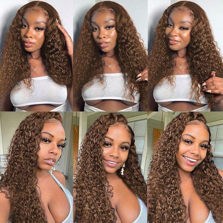 Chocolate Brown Deep Wave HD Lace Front Human Hair Wigs For Women