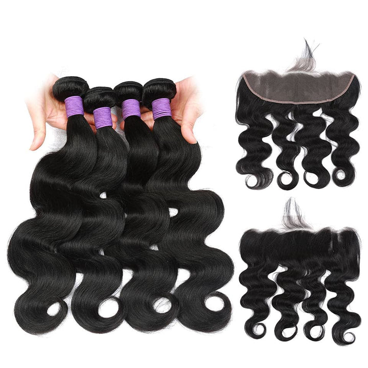 lumiere hair brazilian Virgin Hair body Wave 4 Bundles With 13x4 Lace frontal - Lumiere hair