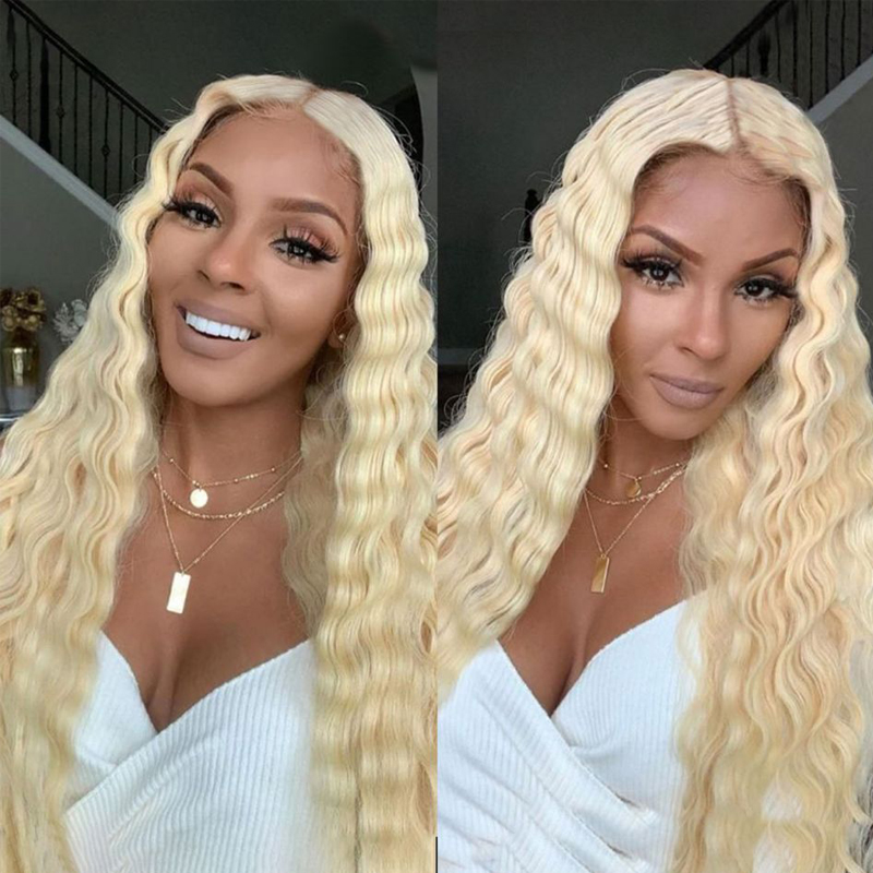 613 Blonde Deep 13X4 Lace Front Human Wigs Cheveux brésiliens pré-plumés