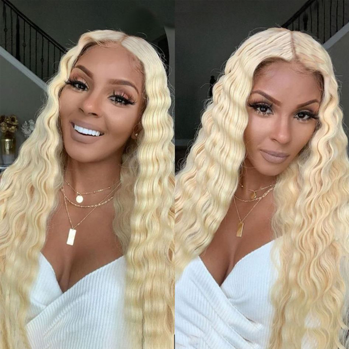613 Blonde Deep 13X4 Lace Front Human Wigs Cheveux brésiliens pré-plumés