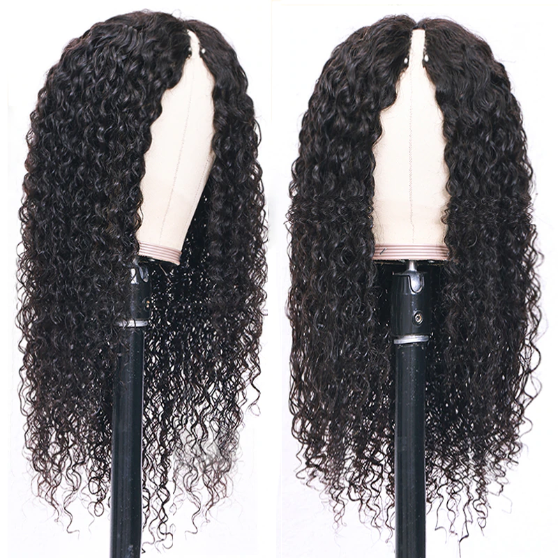 Nouveau V Part Kinky Curly Upgrade No Leave Out Brésilien Remy Glueless Perruques de cheveux humains pour les femmes