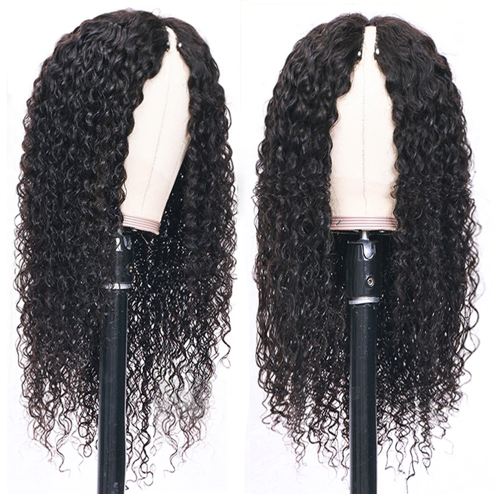 Nouveau V Part Kinky Curly Upgrade No Leave Out Brésilien Remy Glueless Perruques de cheveux humains pour les femmes