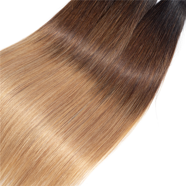 Lumiere hair Ombre 1B/27 Straight Hair 3 Bundles With Closure 4x4 pre-Colored 100% virgin human hair - Lumiere hair