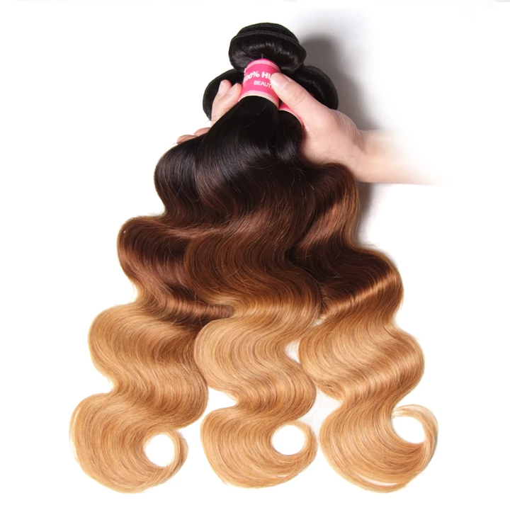 lumiere Brazilian Ombre Body Wave 4 Bundles with 4X4 Closure Human Hair Free Shipping