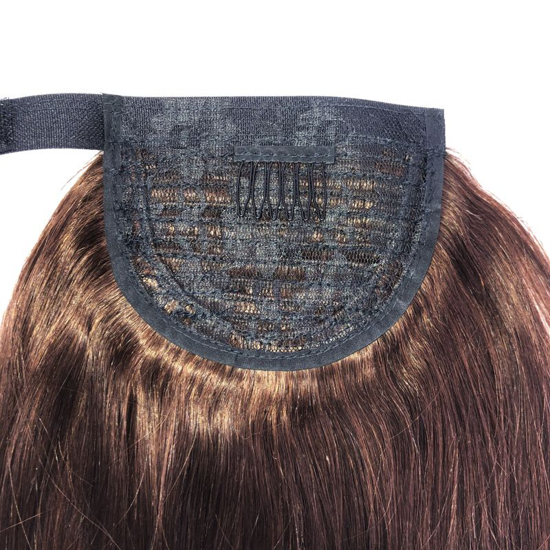 #4 Brown Straight Wrap Around Ponytail Human Hair Extensions Color Hairpiece