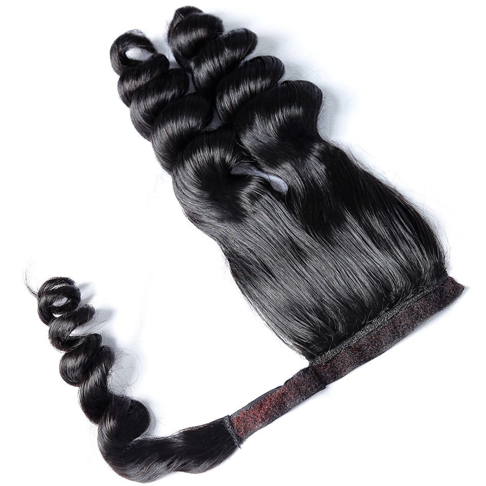 Loose Wave Wrap Around Ponytails Extensions Natural Human Hair One Piece For Women