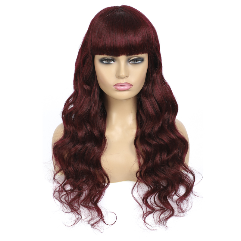 99J Body Wave Full Machine Made None Lace Front Wigs With Bangs