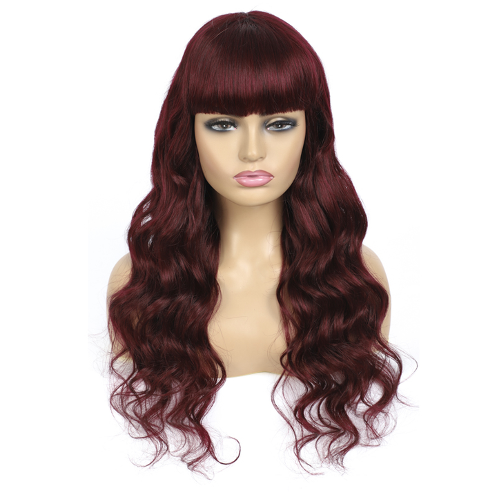 99J Body Wave Full Machine Made None Lace Front Wigs With Bangs