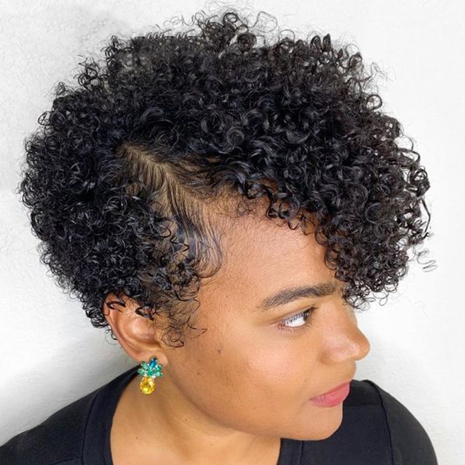 Natural Black 13x4x1 Side Part Lace Curly Short Pixie Cut Bob wig