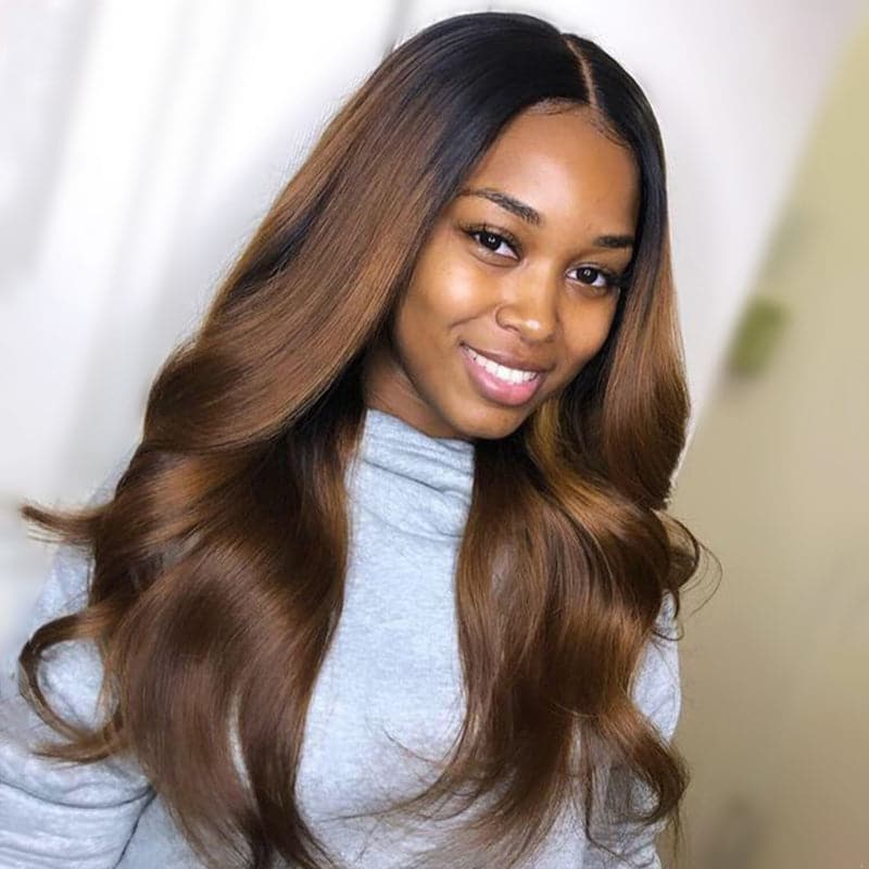 Lumiere 1B/4 Ombre Brown Body Wave 4x4/5x5/13x4 Lace Closure/Frontal 150%/180% Density Wigs For Women Pre Plucked