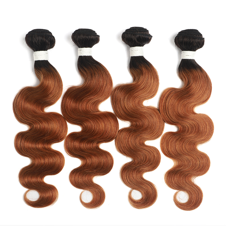 lumiere 1B/30 Ombre Body Wave 4 Bundles With 4x4 Lace Closure Pre Colored human hair - Lumiere hair