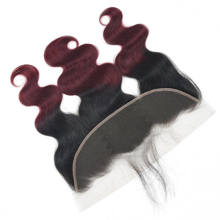 lumiere 1B/99J Ombre Body Wave 3 Bundles With 13x4 Lace Frontal Pre Colored Ear To Ear - Lumiere hair
