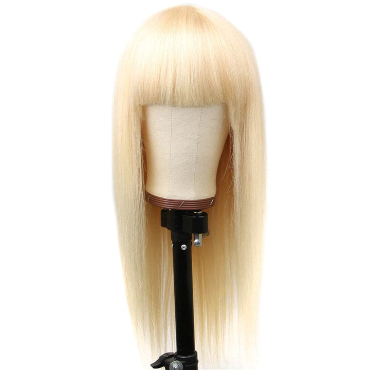 613 Blonde Straight Full Machine Made None Lace Front Wigs With Bangs For Women 12-24 Inches