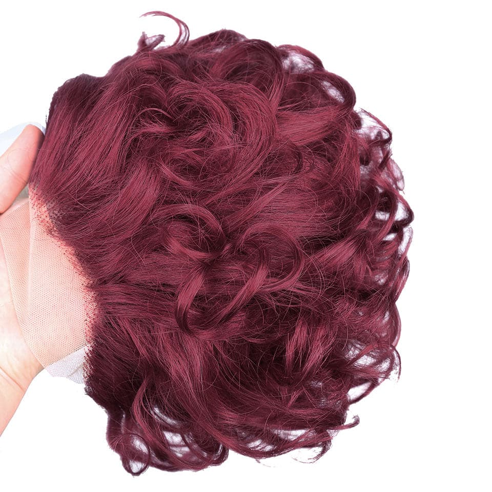 BURG 13x1 Lace Loose Curly Short Pixie Cut Bob Wigs For Women