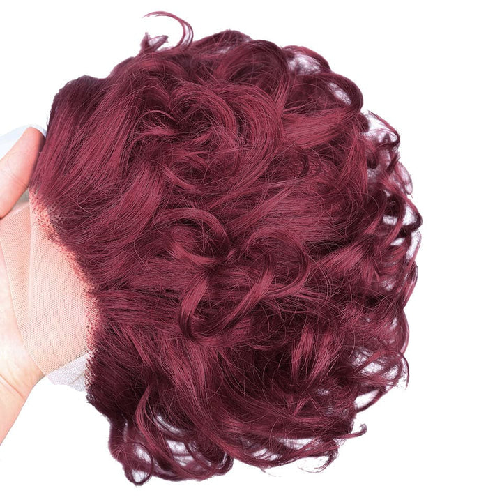 BURG 13x1 Lace Loose Curly Short Pixie Cut Bob Wigs For Women