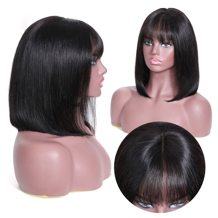 Straight Bob Full Machine Made Wigs None Lace For Women 6-14 Inches Virgin Human Hair Wig