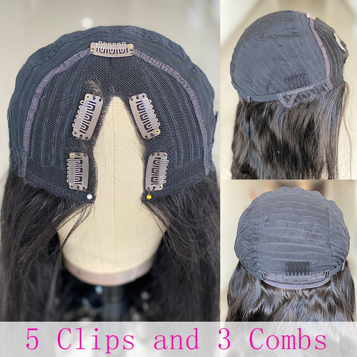 New V Part Water Wave Upgrade No Lace Out Brazilian Remy Human Hair Wigs For Women