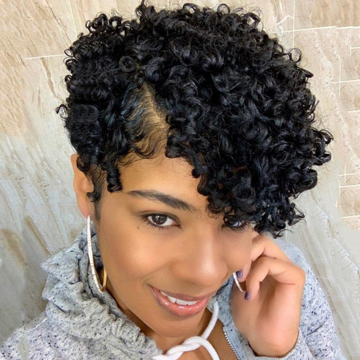 Ship In 24Hours-Lumiere Natural Black 13x4x1 Side Part Lace Curly Short Pixie Cut Bob wig for Women