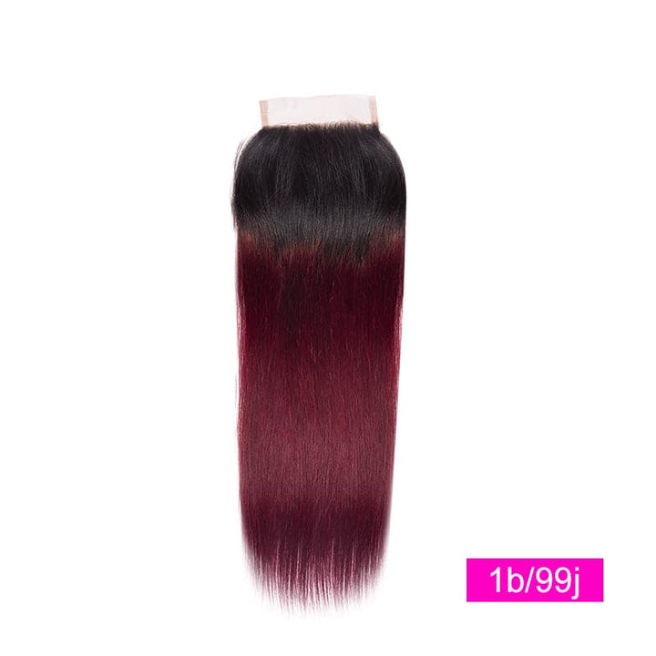 lumiere 1B/99J Ombre Straight Hair 4 Bundles With 4x4 Lace Closure Pre Colored human hair - Lumiere hair