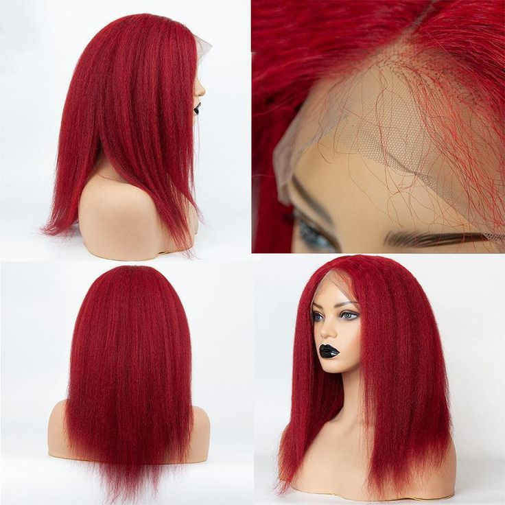 #Burg Kinky Straight 4x4/5x5/13x4 Lace Closure/Frontal 150%/180% Densité Perruques Pour Femmes Pré Pincées
