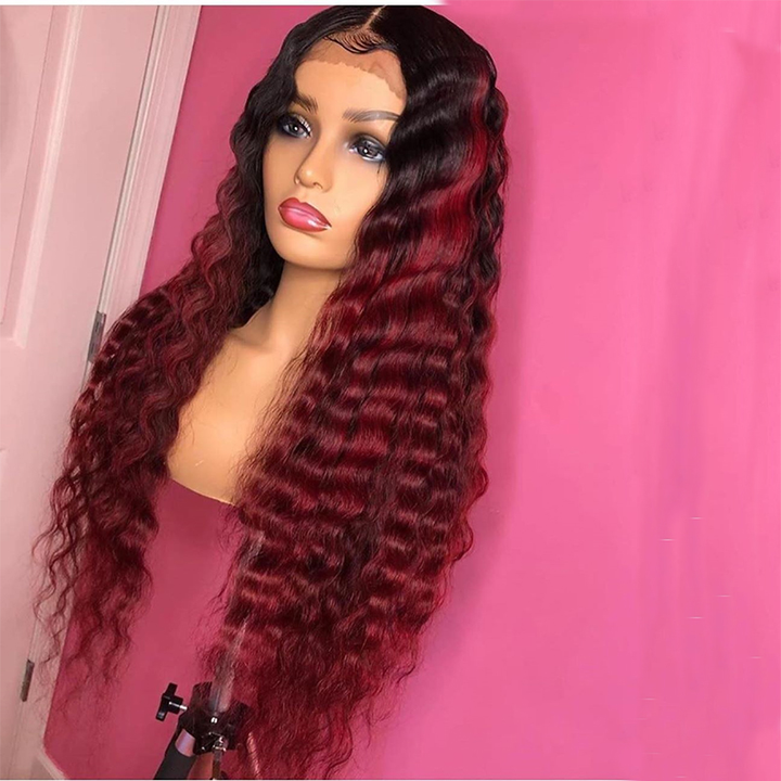 Lumiere 1B/99J Ombre Deep Wave 4x4/5x5/13x4 Lace Closure/Frontal 150%/180% Density Wigs For Women Pre Plucked