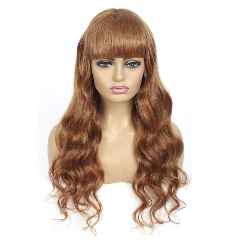 #30 Body Wave Full Machine Made None Lace wig With Bangs Virgin Human Hair Wigs