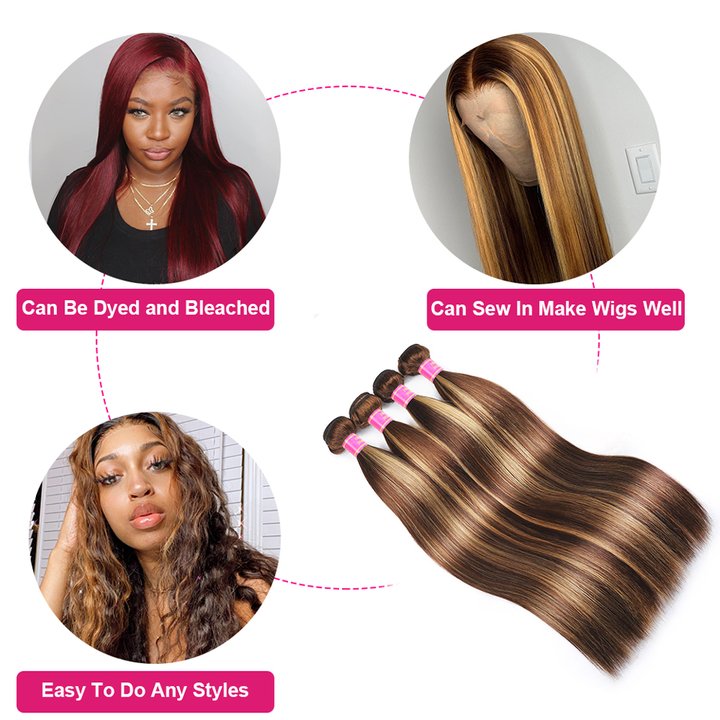 Highlight #4/27 Straight 3 Bundles 100% Virgin Human Hair Extension(No Code Need)