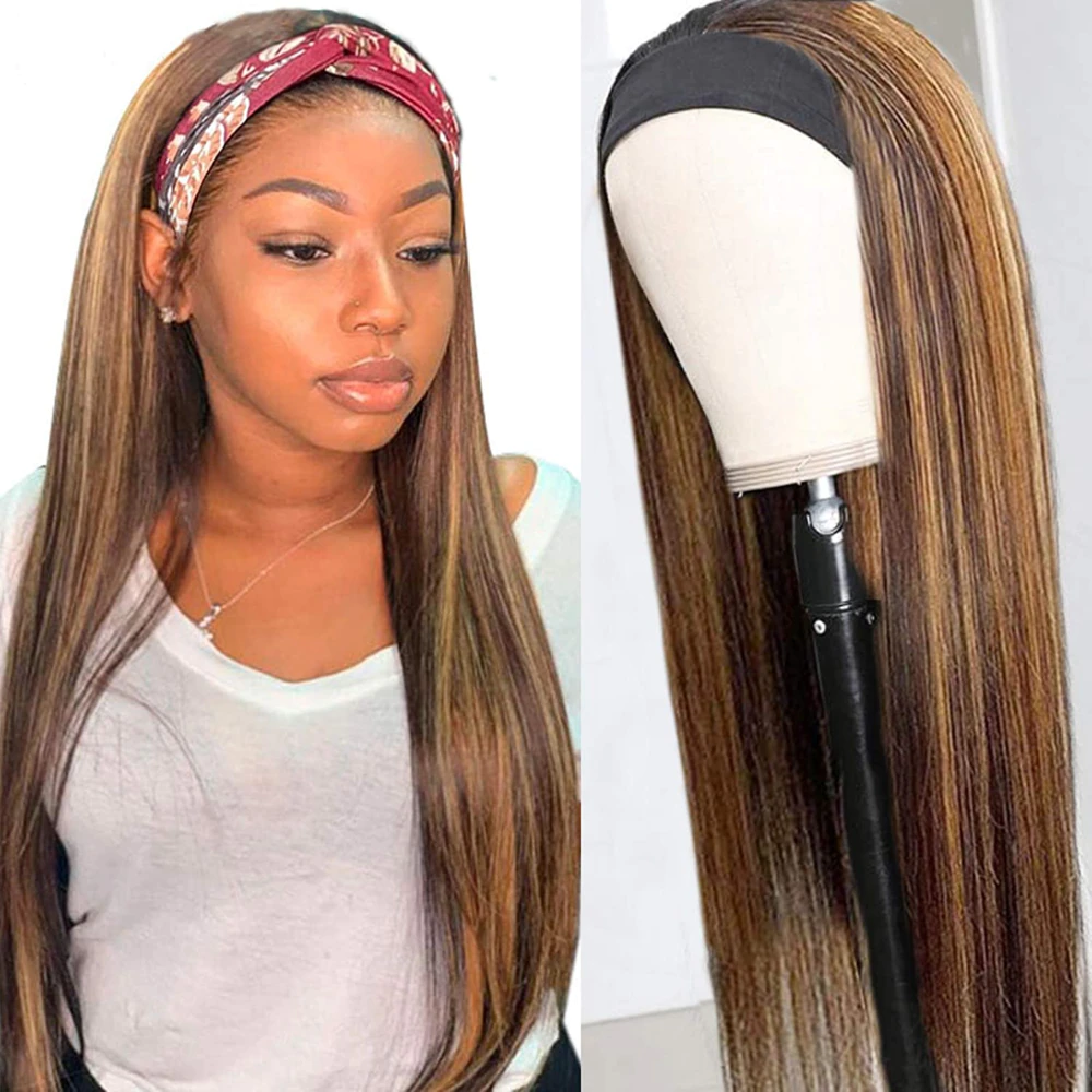 Highlight #4/27 & #4/30 Straight Headband Wig No Lace Human Hair