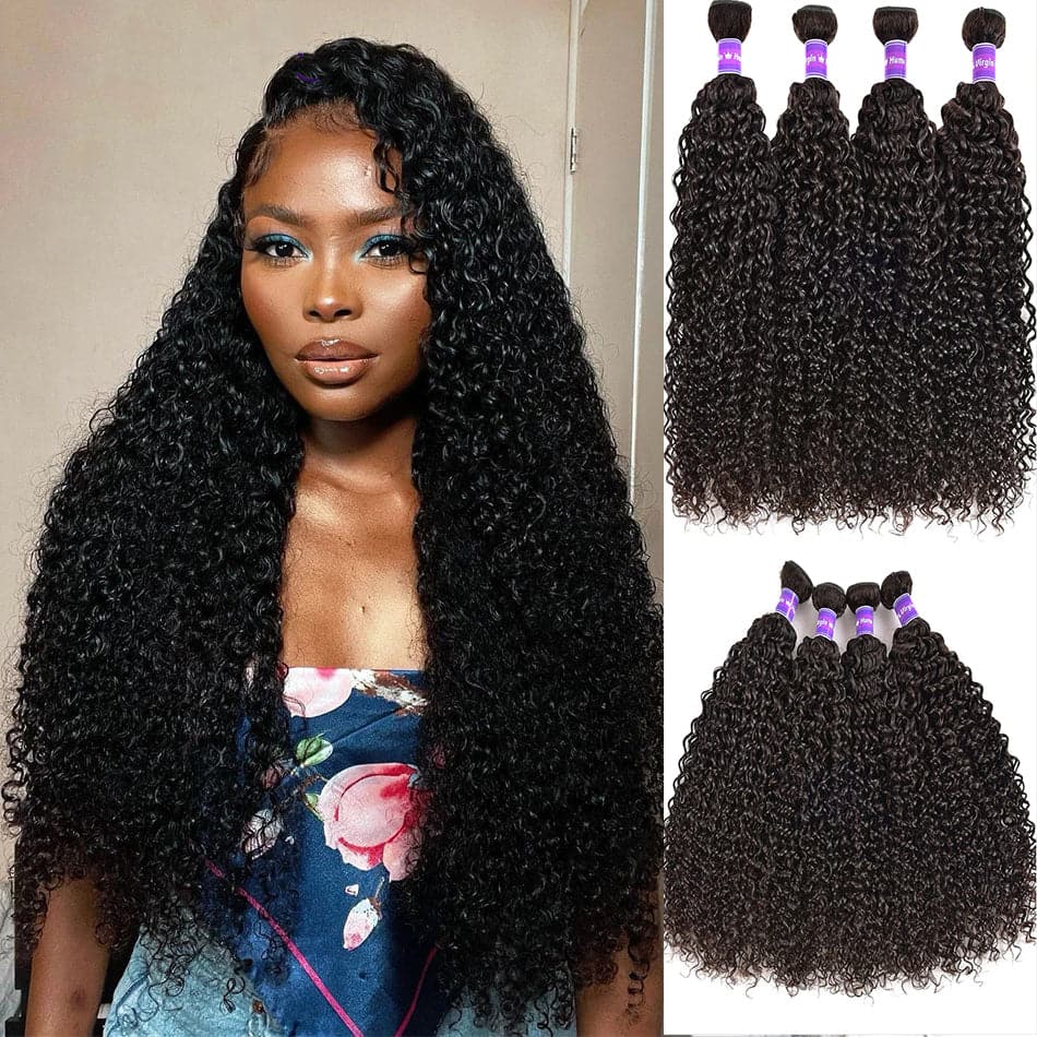 lumiere Hair Peruvian Kinky Curly 4 Bundles Virgin Human Hair Extensions 8-40 inches