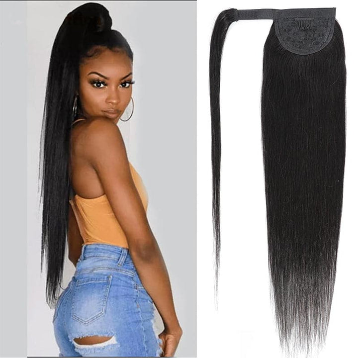 Ship In 24Hours-Lumiere Straight Wrap Around Ponytail Human Hair Extensions Natural Color Hairpiece