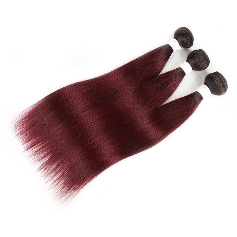 Ombre 1B/99J Straight Hair 3 Bundles With Closure 4x4 pre Colored 100% human hair - Lumiere hair