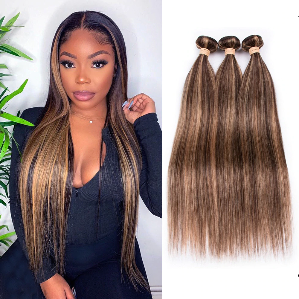 highlight #4/27 Straight 2 Bundles Wave 100% Virgin Human Hair Extension