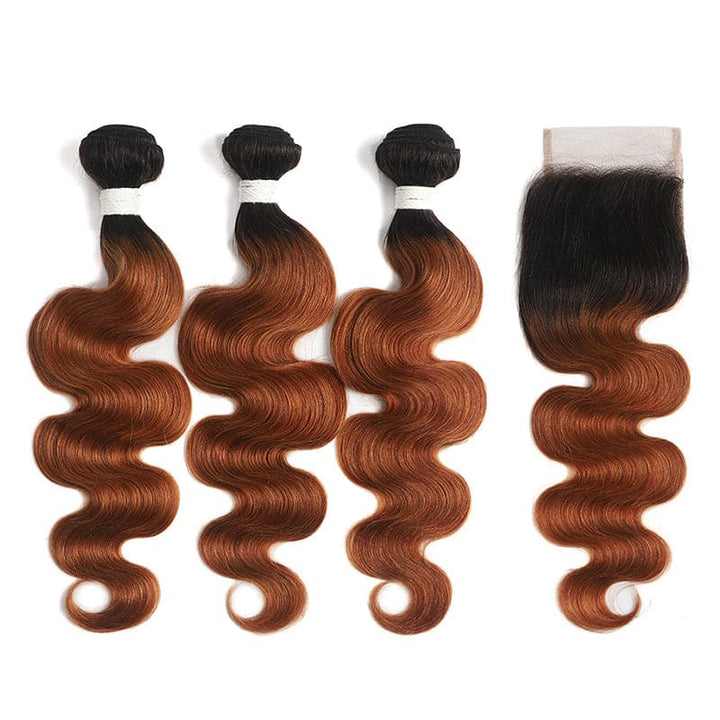 Ombre 1B/30 Body Wave 3 Bundles With Closure 4x4 pre Colored 100% virgin human hair - Lumiere hair