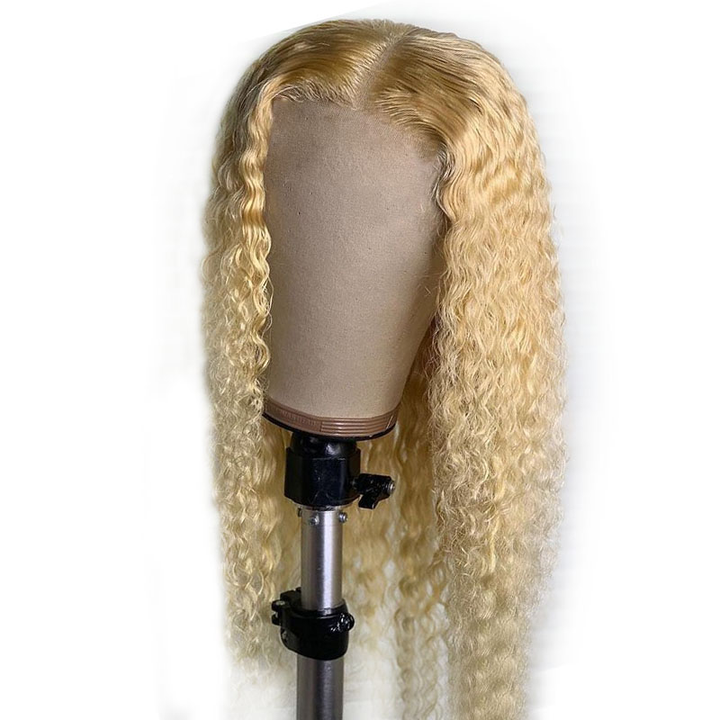 613 Blonde Water Wave T Part Lace Human Hair Wig For Women