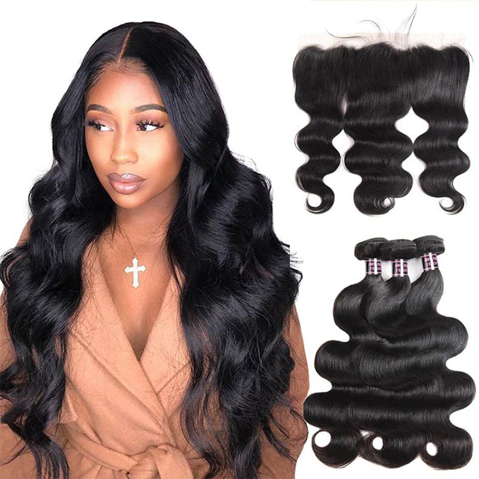 Brazilian Body Wave 3 Bundles With 13x4 Lace Frontal Human Hair