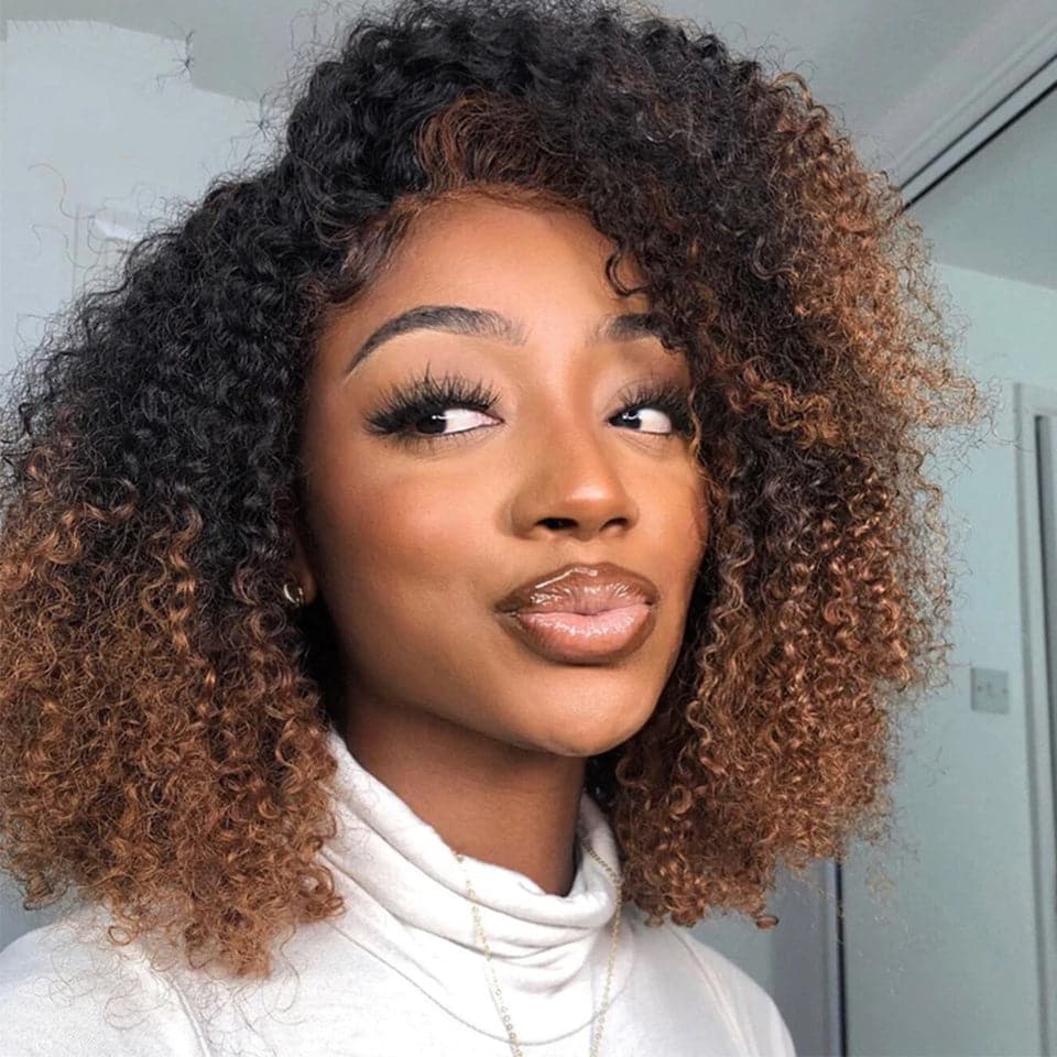 Ship In 24Hours-Lumiere 1B/4/27 color Afro curly Clip In Human Hair Extensions 8 Pieces/Set 120G