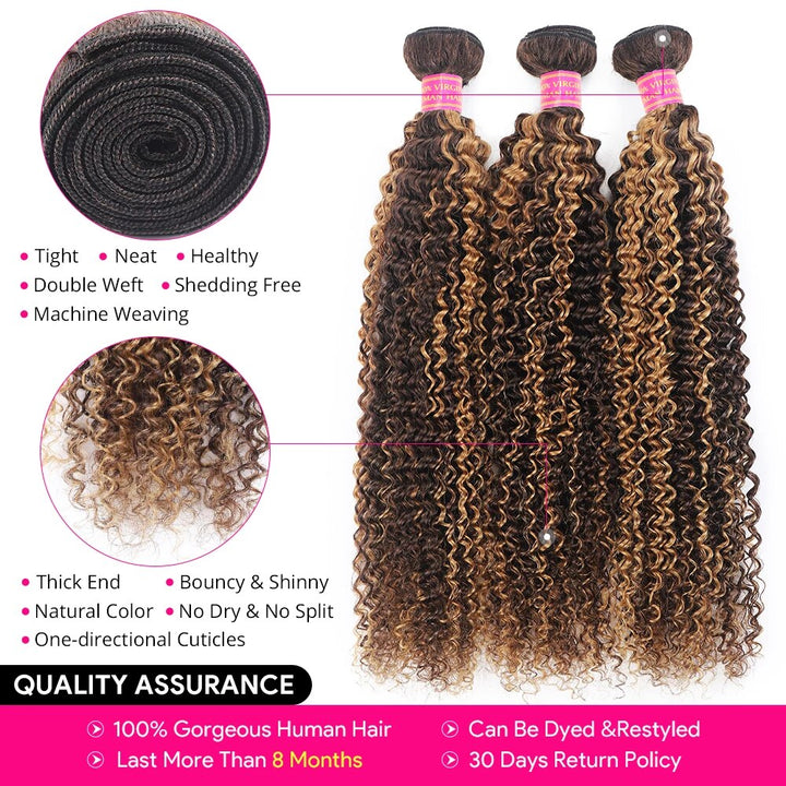 P4/27 Highlight Kinky Curly 3 Bundles With 4X4 Lace Closure