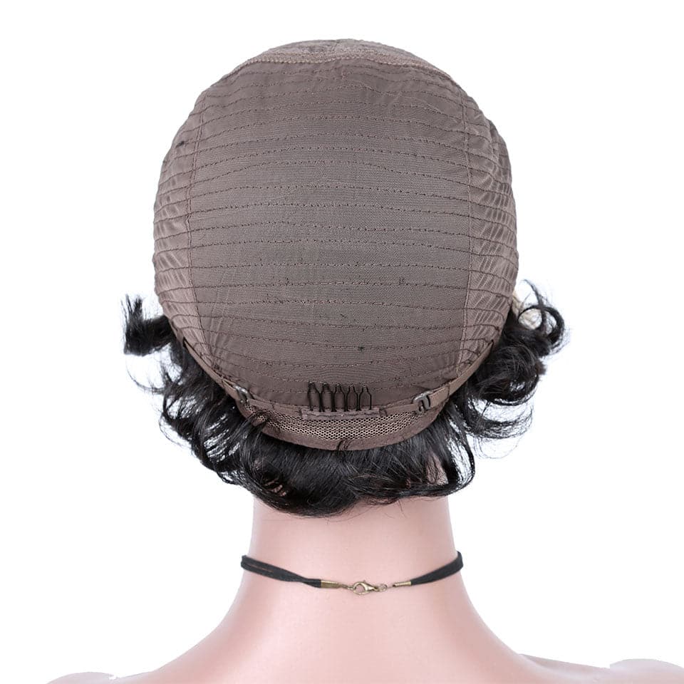 Ship In 24Hours-Lumiere Natural Black 13x1 Lace Loose Curly Short Pixie Cut Bob Wigs For Women