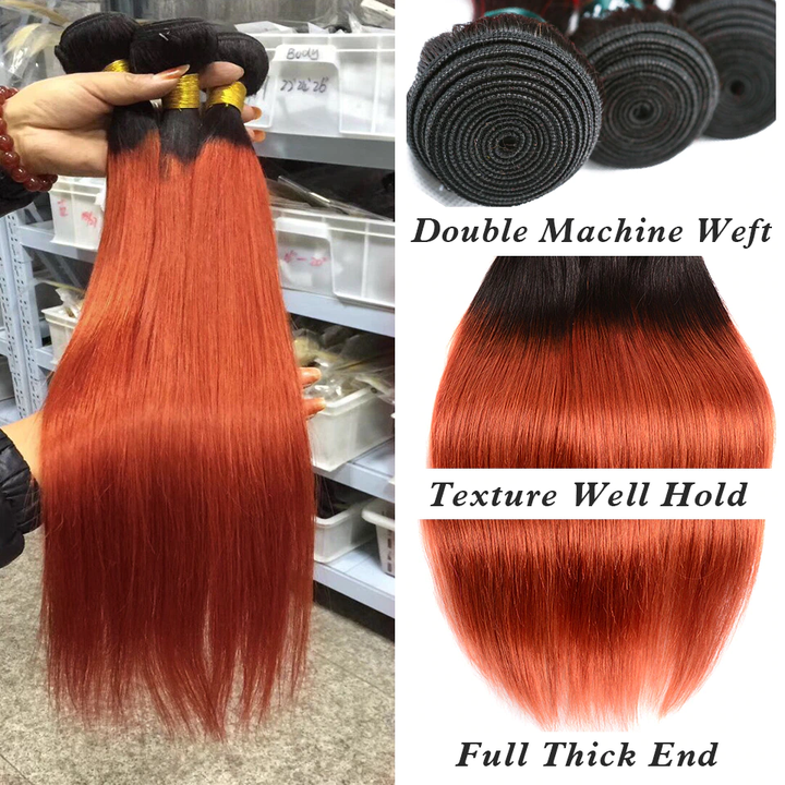 lumiere 1B/350 Ombre Straight 3 Bundles 100% Virgin Human Hair Extension