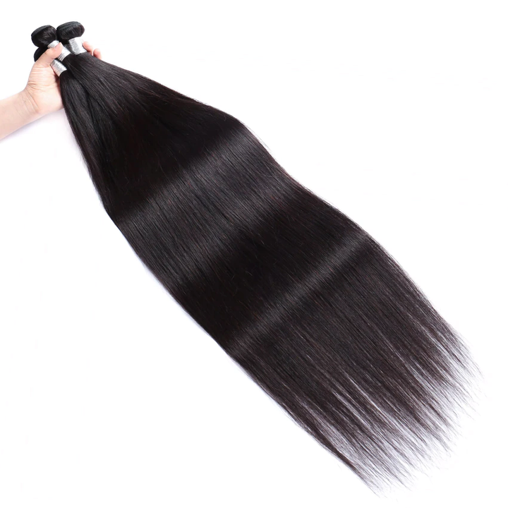 Cheveux raides 4 faisceaux avec 4*4 fermeture à lacet brésilien dentelle transparente de cheveux humains