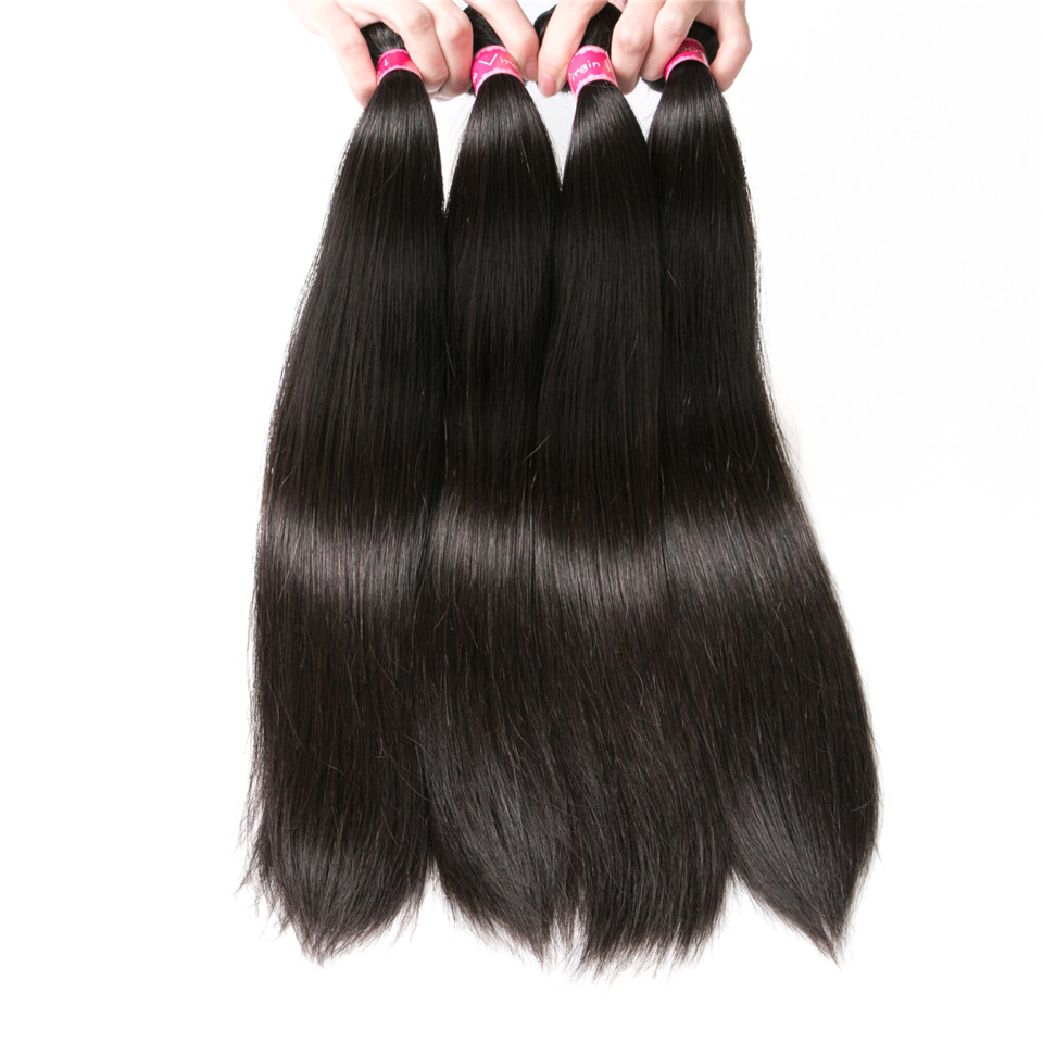 Cheveux raides 4 faisceaux avec 4*4 fermeture à lacet brésilien dentelle transparente de cheveux humains