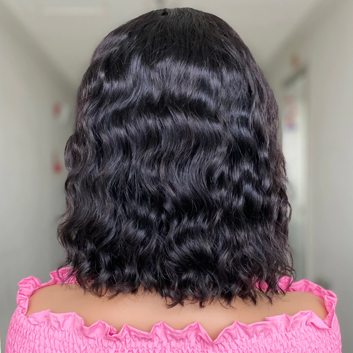 Water Wave 13x1 T-Part Lace Front Short Bob Wigs Human Hair Pre-Plucked