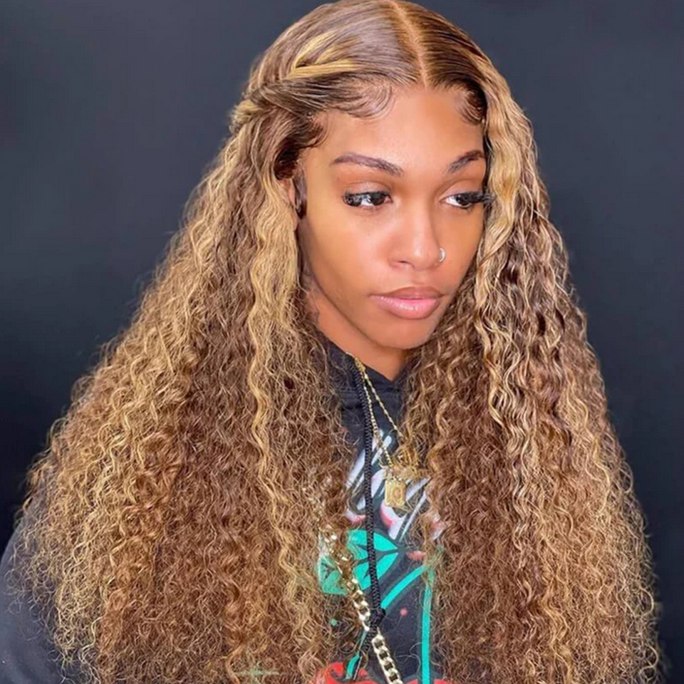 P4/27 Highlight Wig Human Hair Ombre Lace Front Wig Curly Human Hair Wigs Honey Blonde Colored HD Kinky Curly Frontal Wigs