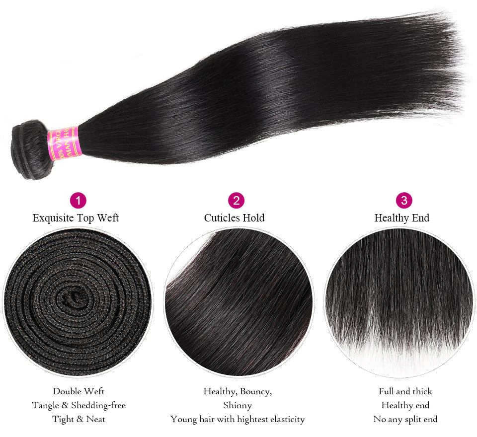 Straight 3 Bundles Avec 4 * 4 Dentelle Fermeture Remy Brésilien 100% Cheveux Humains