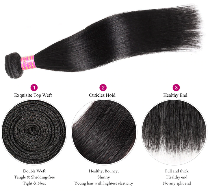 Straight 3 Bundles Avec 4 * 4 Dentelle Fermeture Remy Brésilien 100% Cheveux Humains
