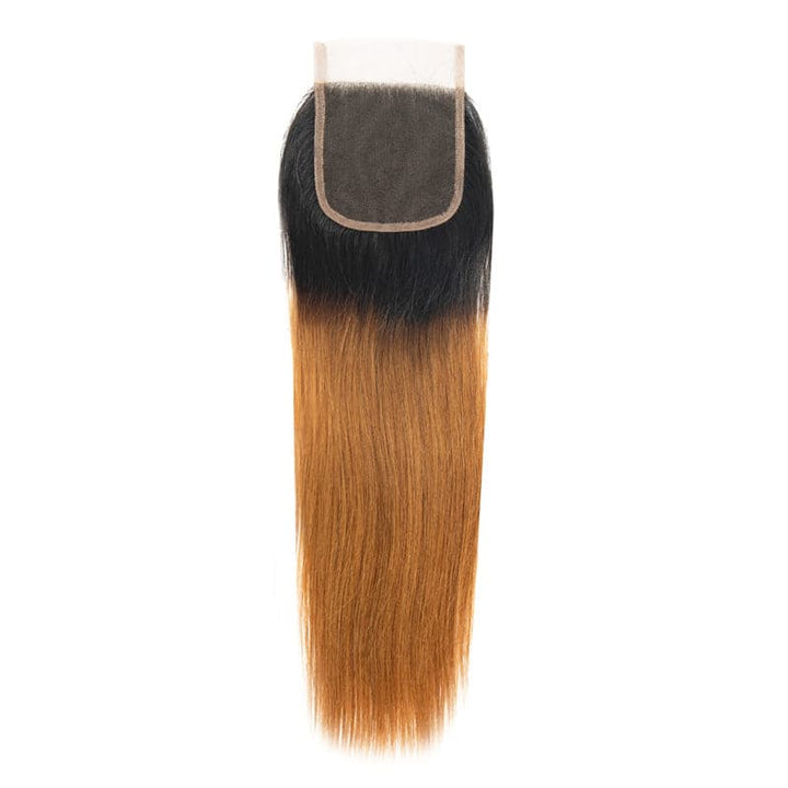 lumiere 1B/30 Ombre Straight Hair 4 Bundles With 4x4 Lace Closure Pre Colored human hair - Lumiere hair